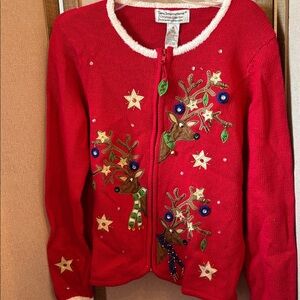 Tiara international Red Christmas Reindeer Sweater medium